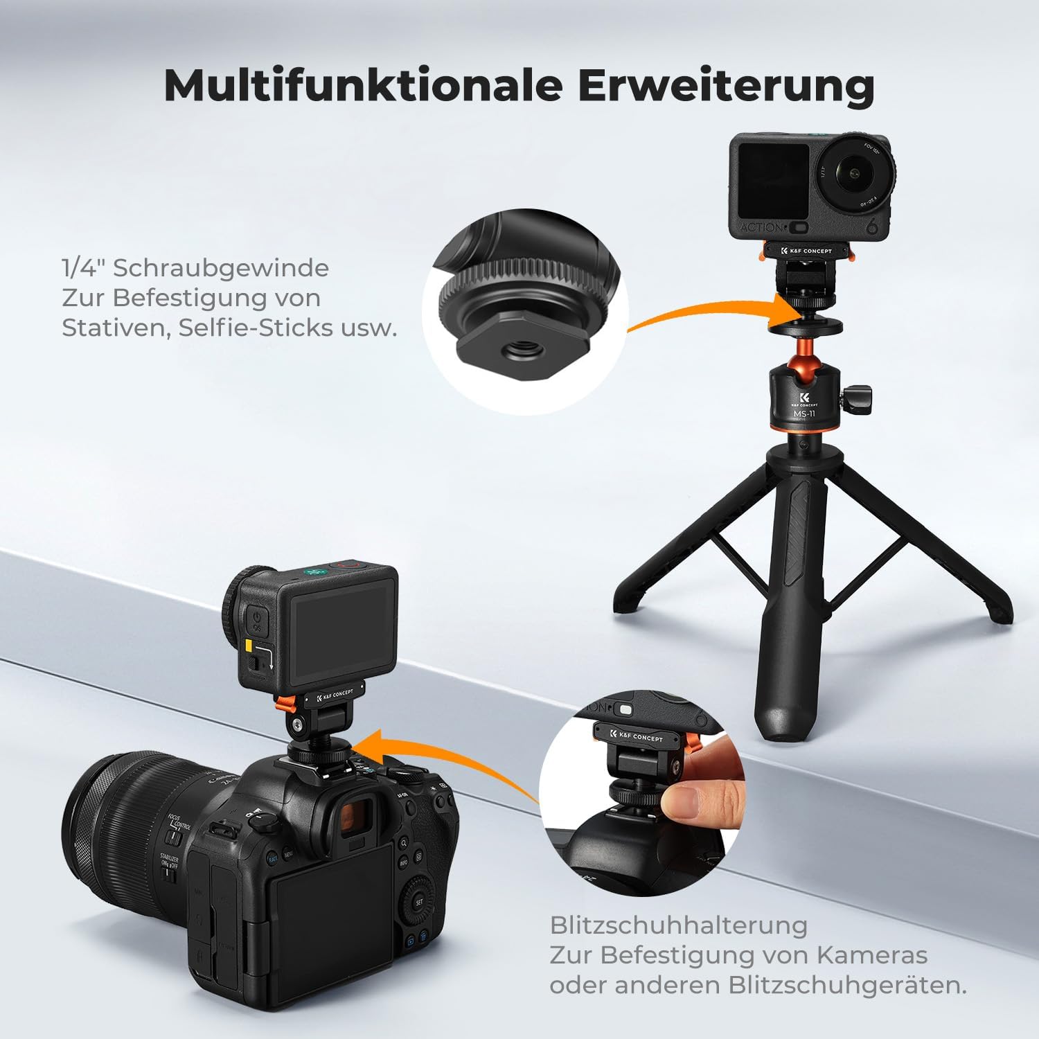 Thumbnail 2 de K&F CONCEPT magnetische Halterung für DJI Osmo Nano / Osmo Action 6 – Cold-Shoe-Mount mit 180° Neigung