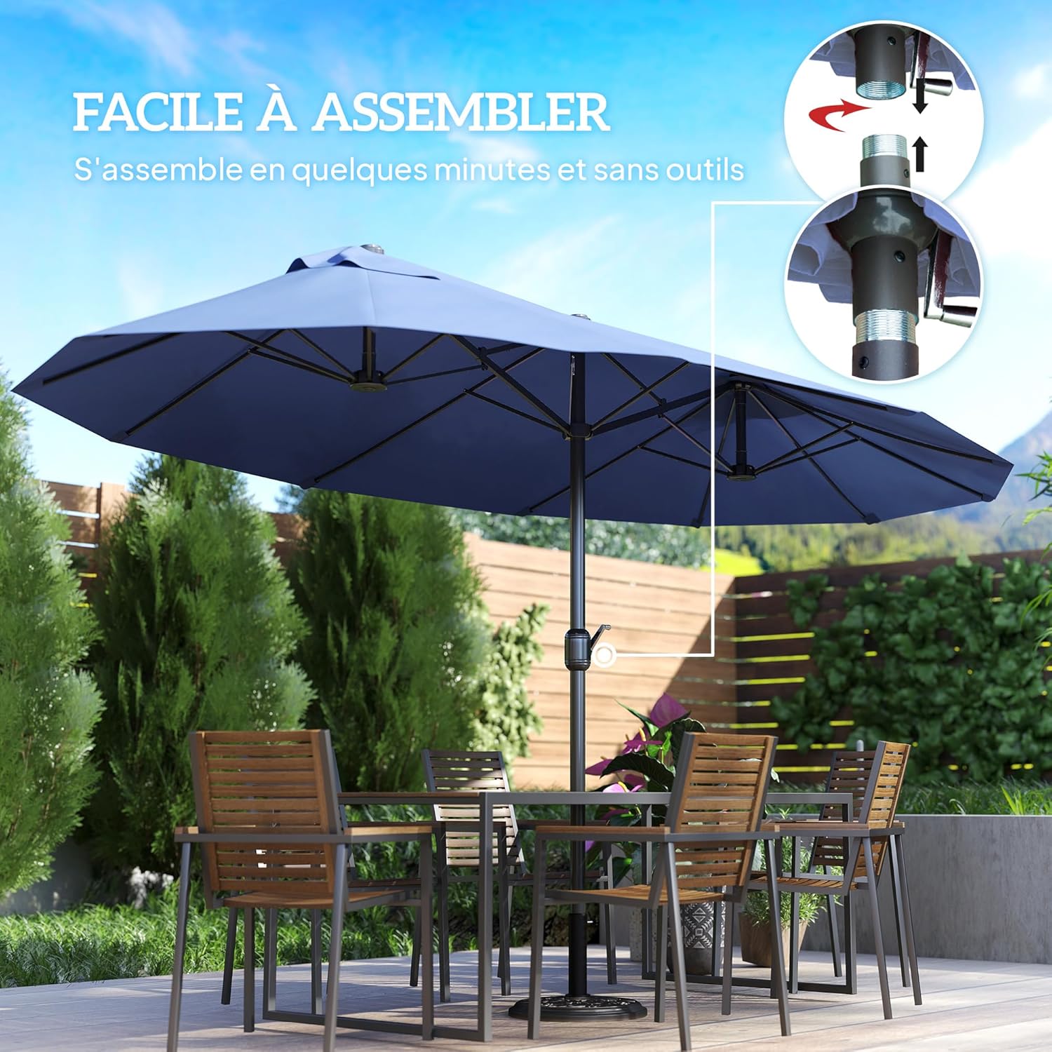 Thumbnail 4 de Outsunny Parasol de jardin double rectangulaire 4,6 x 2,7 x 2,4 m — cadre acier, toile 180 g/m², manivelle