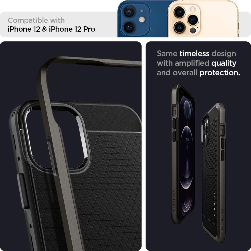 Detalle 2 de Spigen Neo Hybrid pour iPhone 12 / iPhone 12 Pro en Gunmetal : coque double couche avec protection des coins
