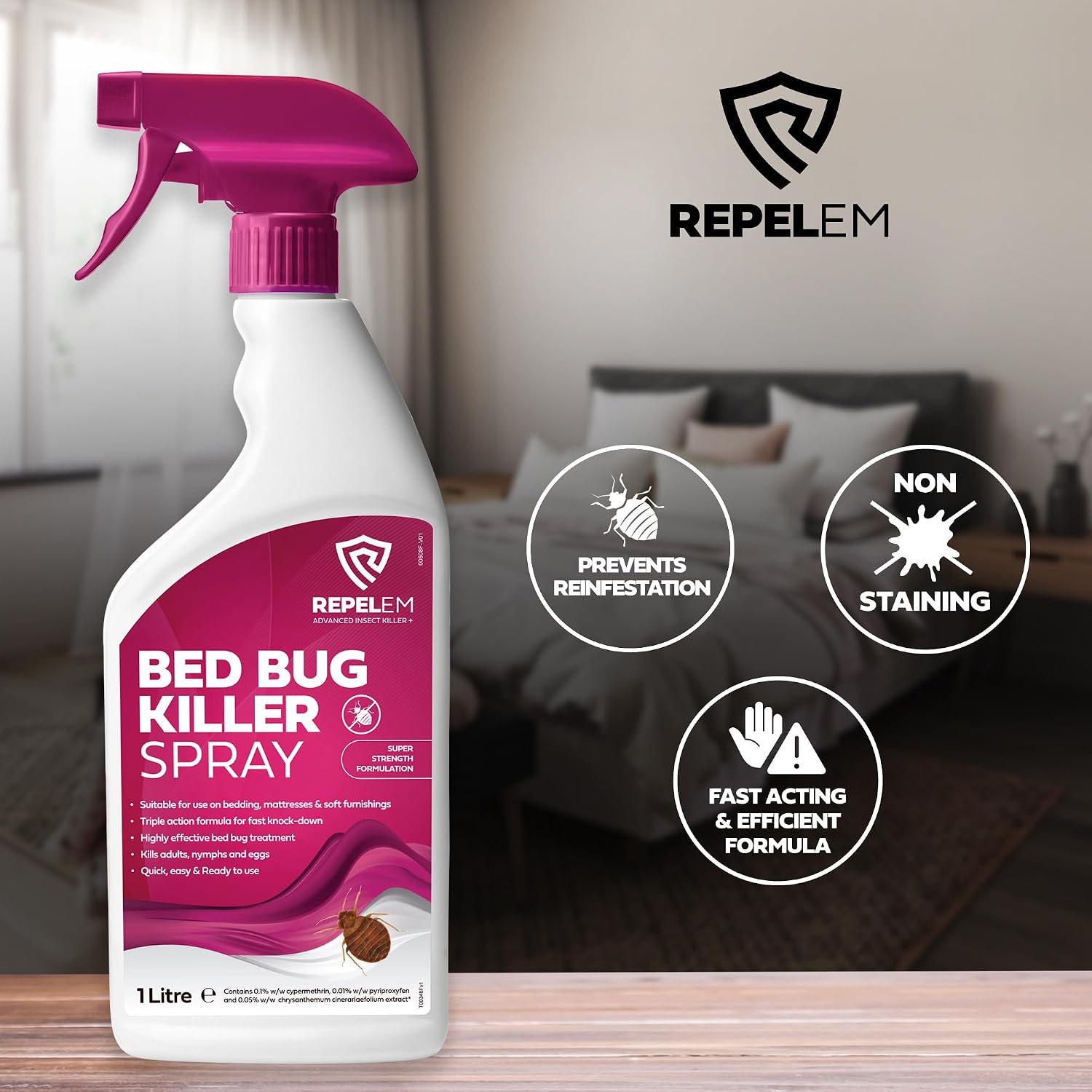 Thumbnail 4 de REPELEM Bed Bug Spray – Strong Killer for Mattresses (1L)