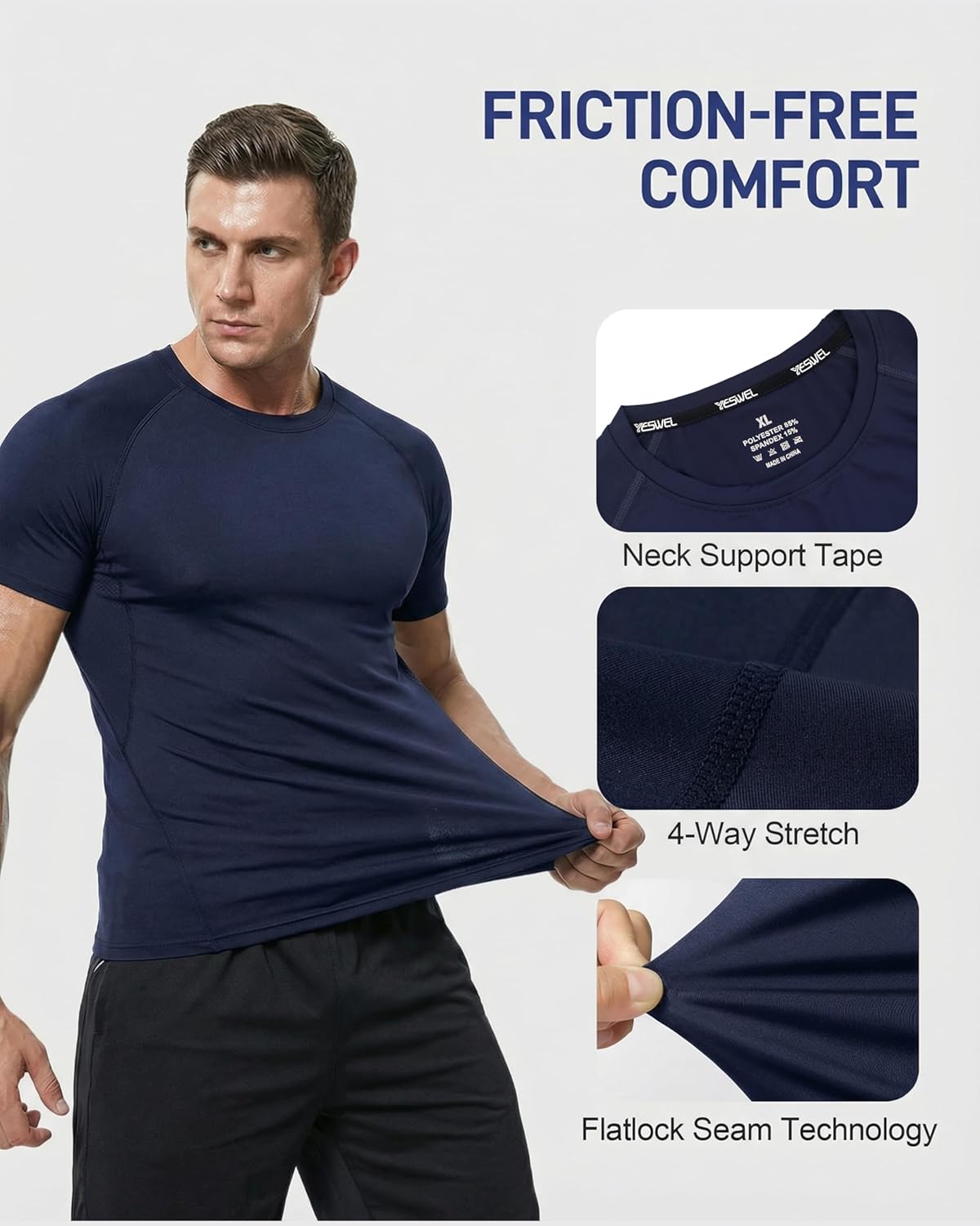 Thumbnail 4 de YESWEL 3 Pack Men's Compression Gym T-Shirts – Quick Dry, Breathable with Underarm Mesh Panels