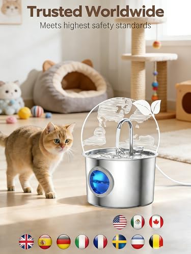 Detalle de Fontaine à Eau pour Chat 2,2 L INOX JLVDXN – eau en mouvement et filtration efficace
