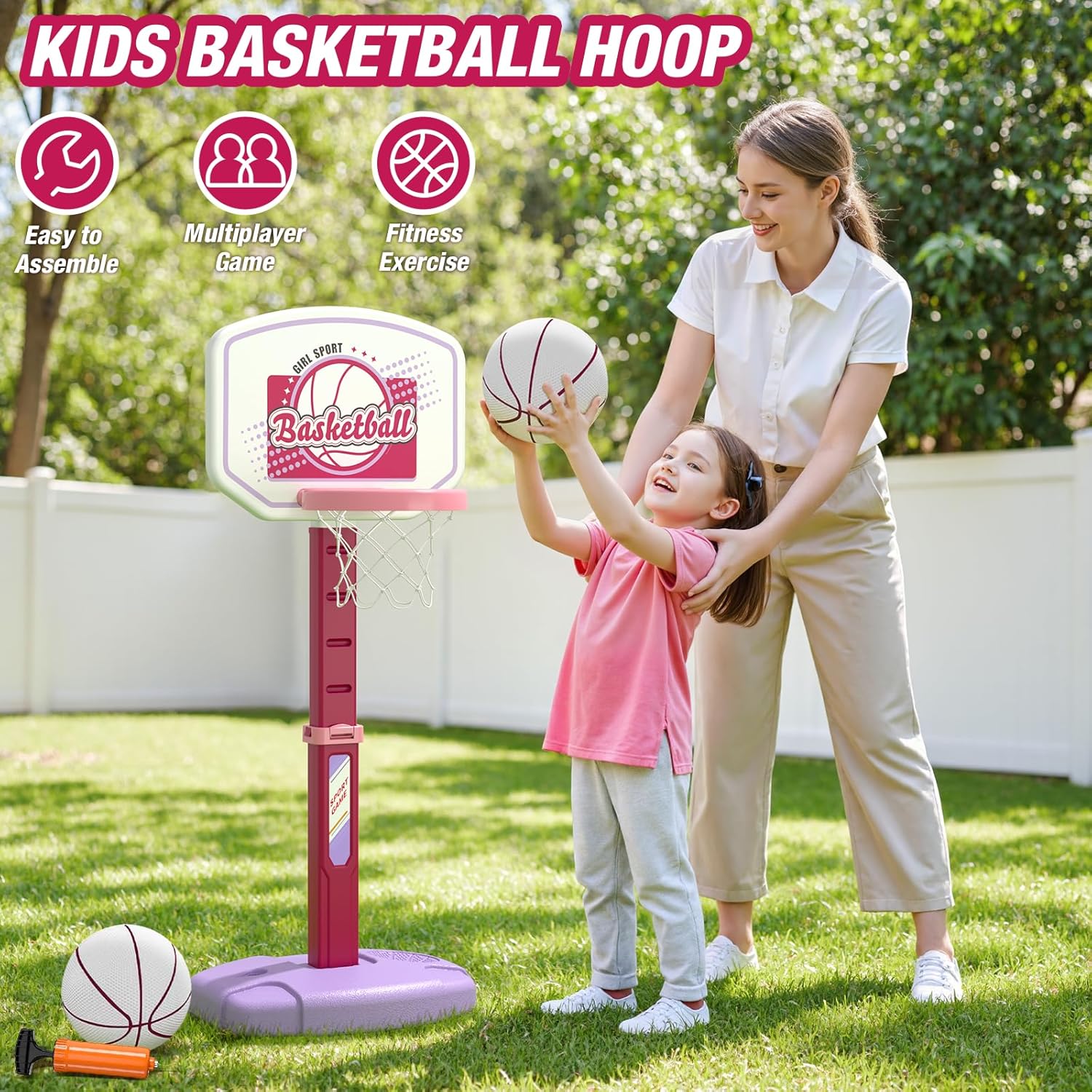 Detalle 2 de HYES 2 in 1 Kids Basketball Hoop and T‑Ball Set, Adjustable