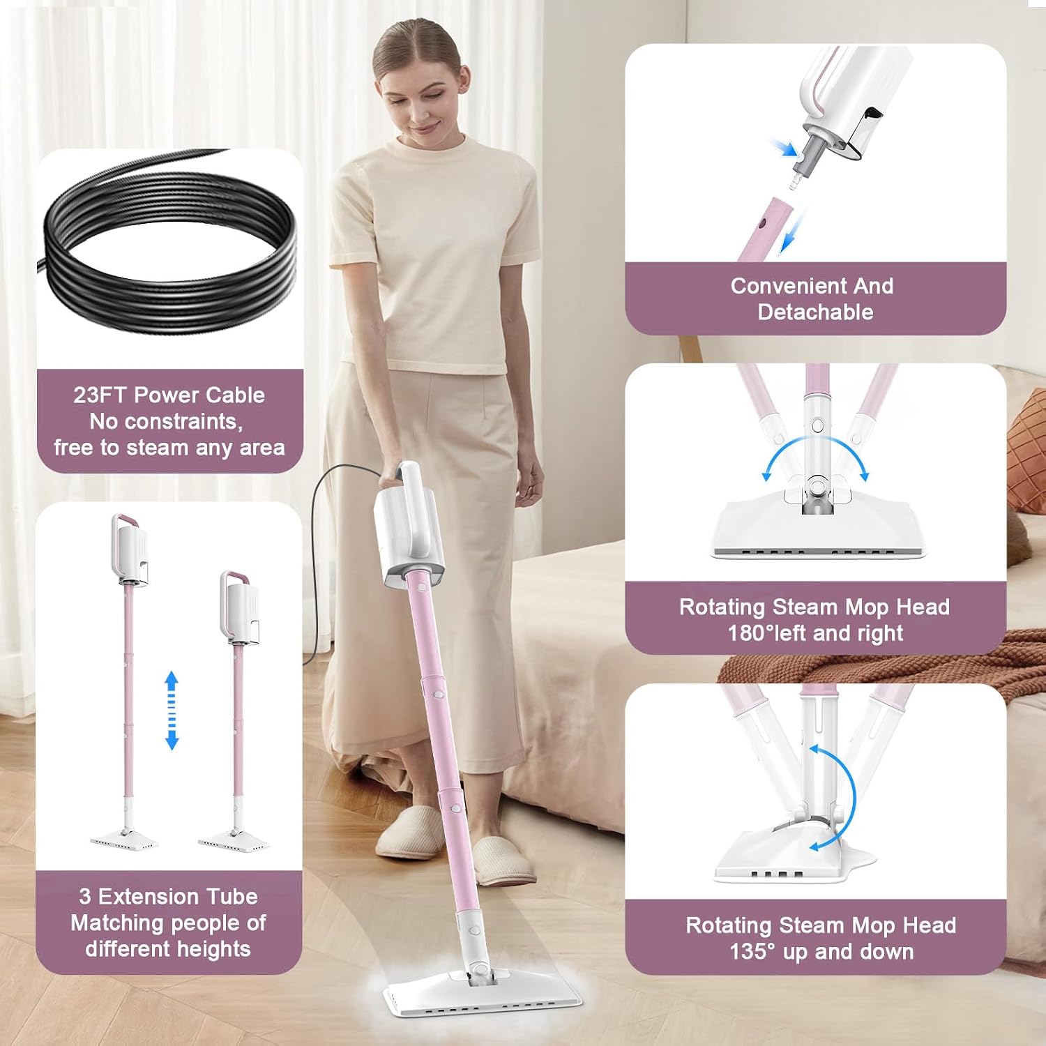 Detalle de ACHTFACH SC-05 6-in-1 Steam Mop with Rotating Head and Removable Tank