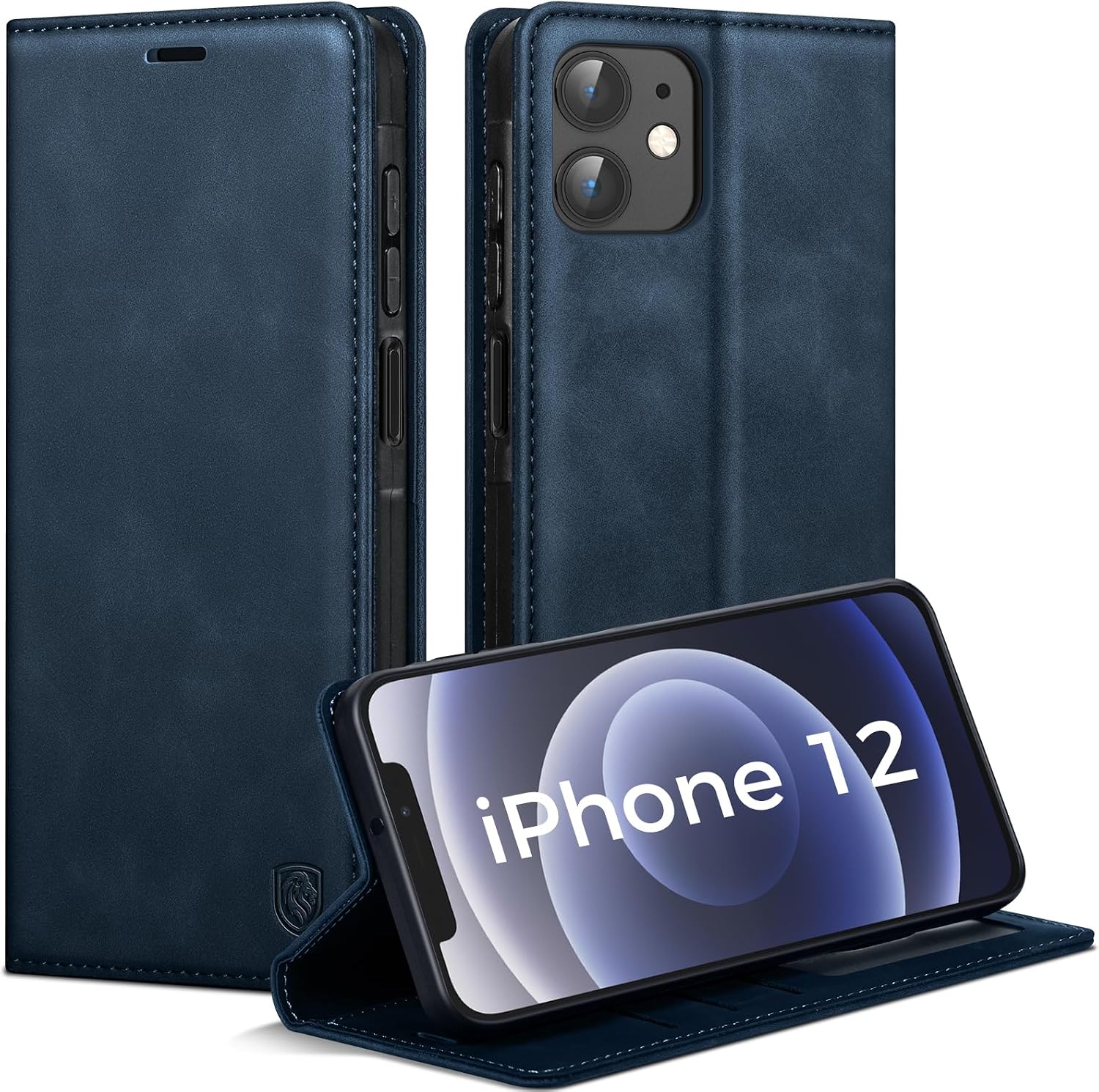 Detalle de AIMOYU Flip Case für iPhone 12/12 Pro – Blau, Premium PU-Leder, Kartenfach, Standfunktion