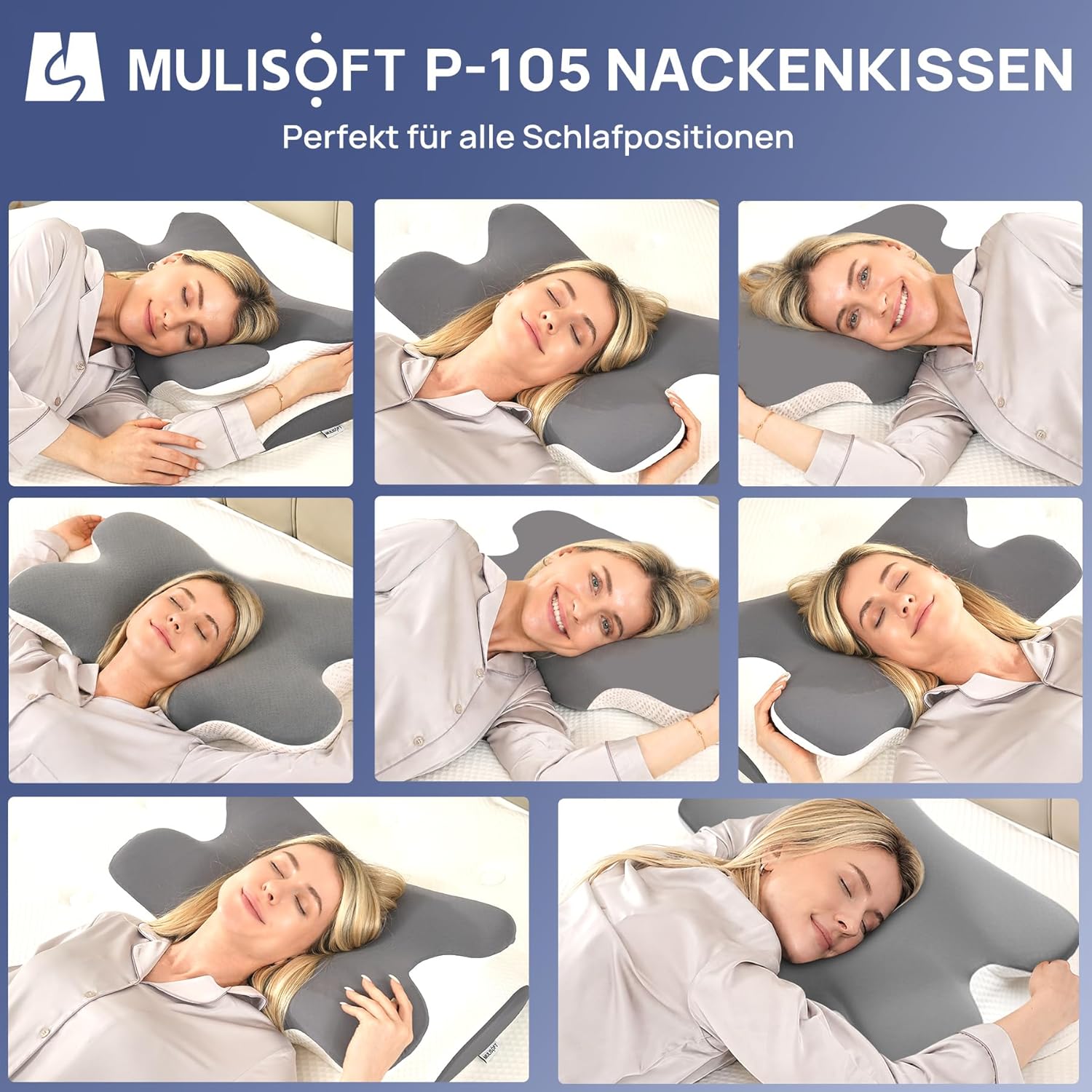 Detalle 2 de MULISOFT Nackenkissen P-105 Memory Foam – Zwei Höhen, ergonomisch, für Seiten-, Rücken- und Bauchschläfer