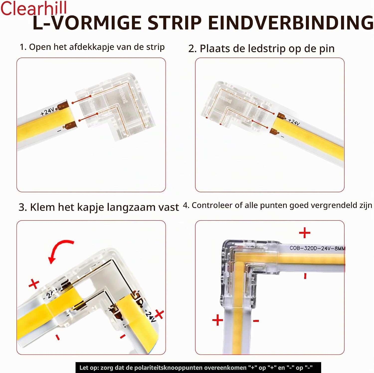 Detalle de Clearhill CON-8MM2PIN-KIT20P ledstripconnectoren voor 8 mm COB-strips