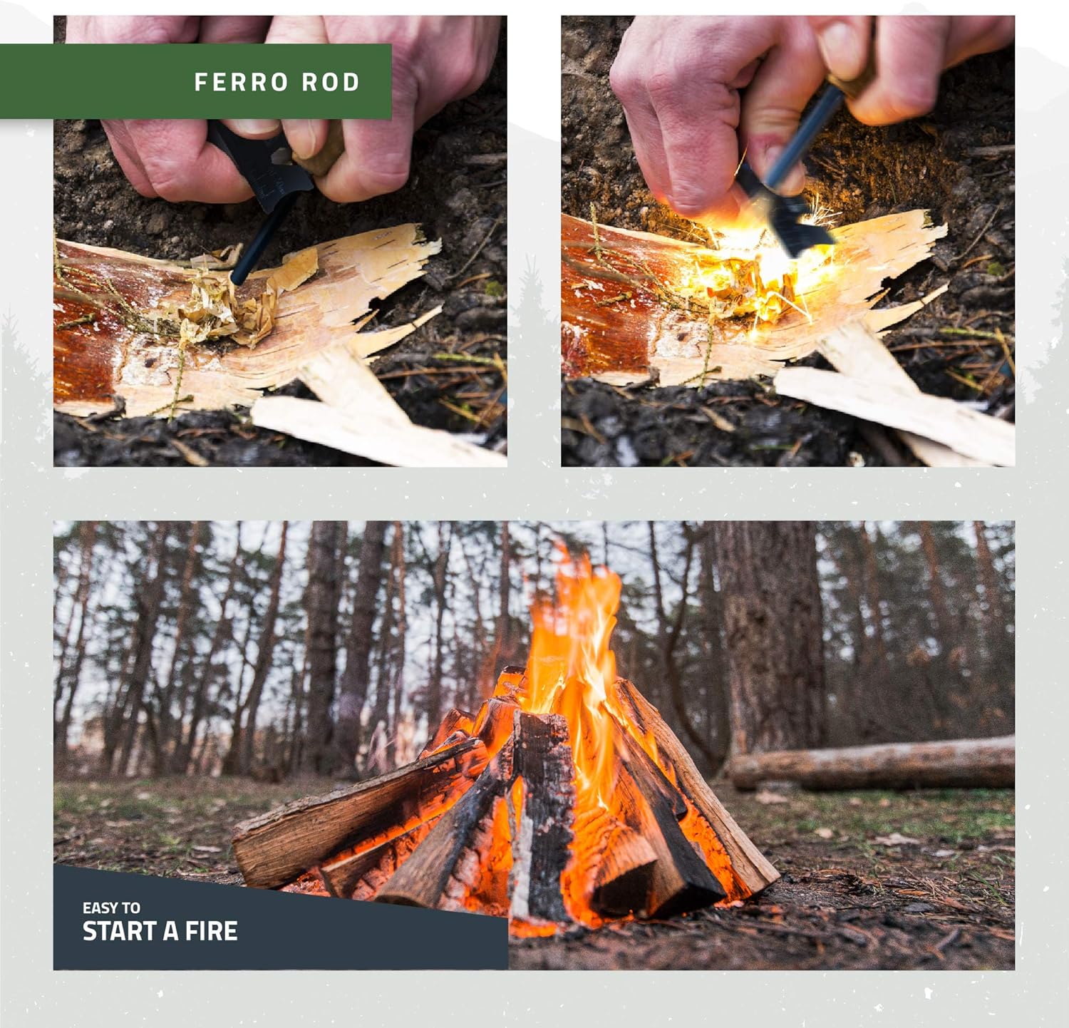Thumbnail 4 de RKR OUTDOOR Ferro Rod Flint Fire Starter Kit with Handcrafted Wood Handle