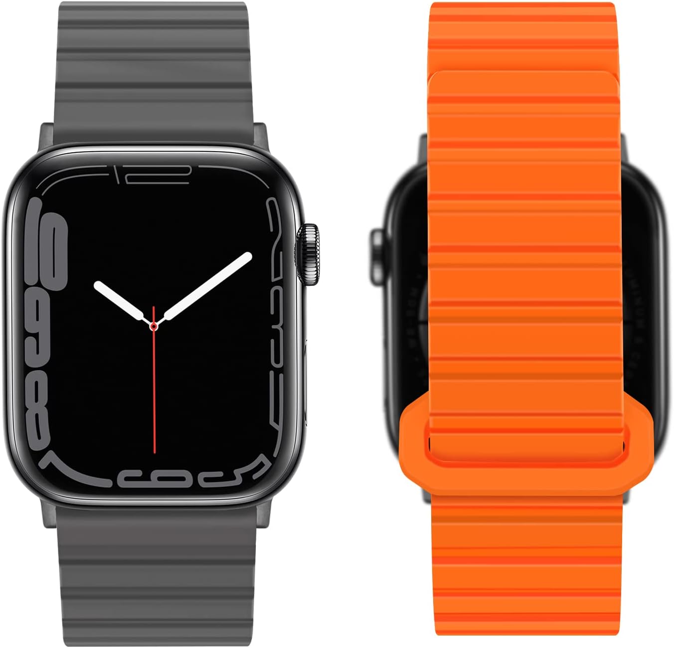 Detalle de Tasikar Silicone Magnetic Loop Strap for Apple Watch 42mm – Grey/Orange (Series 10)