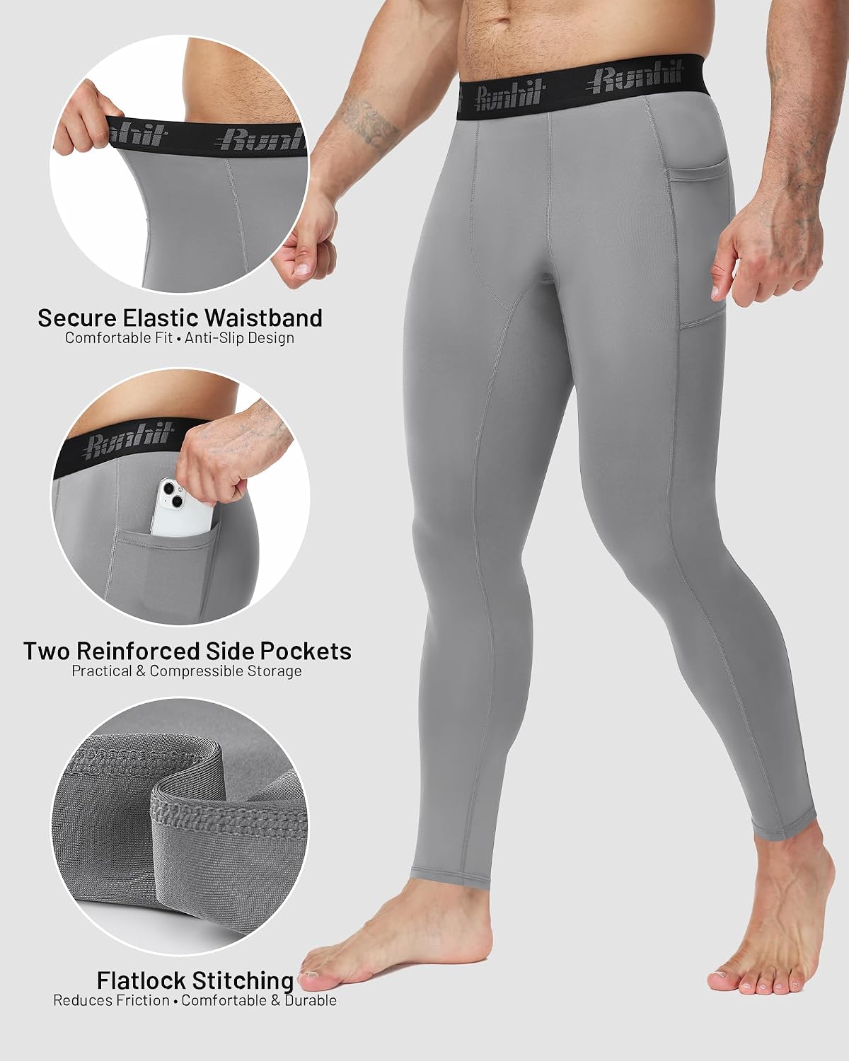 Detalle 2 de Runhit Men’s Running Leggings 1/3 Pack