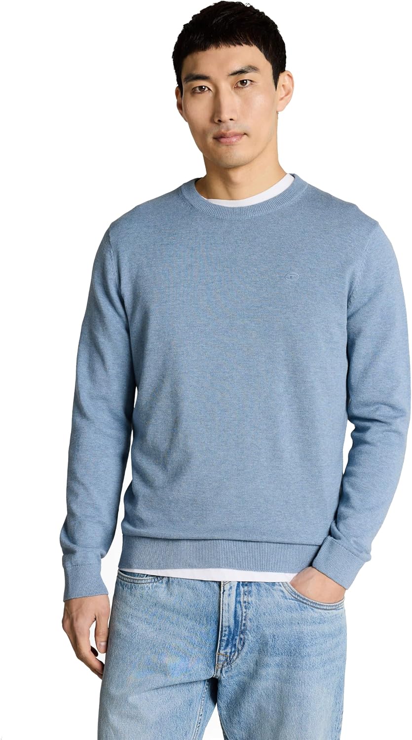 Detalle de TOM TAILOR Herren Strickpullover mit Crewneck – Basic Modell in Unifarben