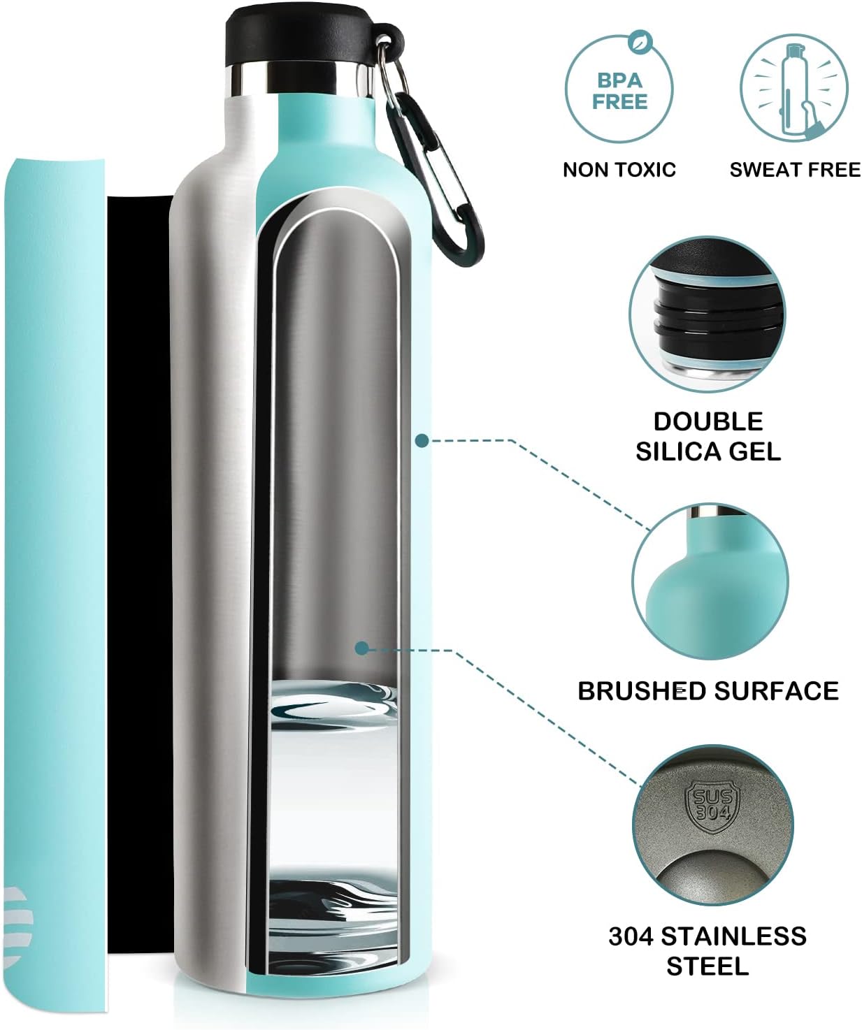 Detalle 2 de FEIJIAN Stainless Steel Water Bottle 1L