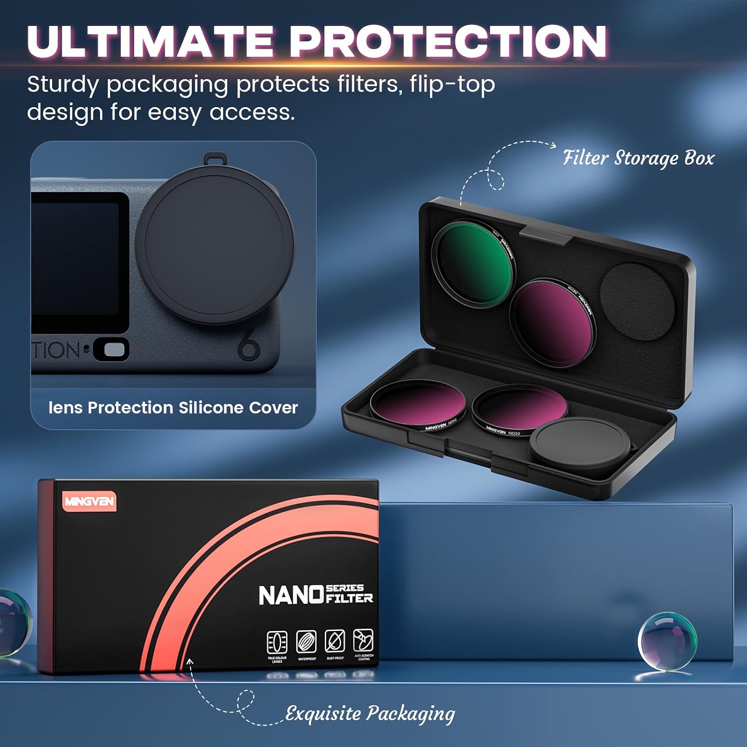 Thumbnail 6 de MINGVEN Osmo Action 6 ND Filter Set (4-teilig) mit CPL und Silikon-Objektivhülle – ND16, ND32, ND64