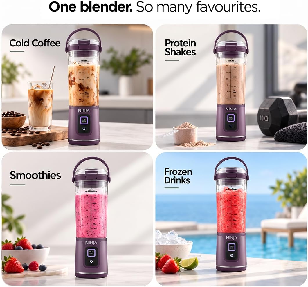 Detalle 1 de Ninja BC151PR Blast Portable Blender, Cordless 18 oz. Passion Fruit