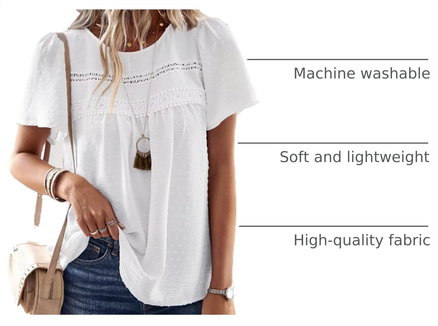 Detalle de Falechay Womens Summer Tops crewneck lace blouse