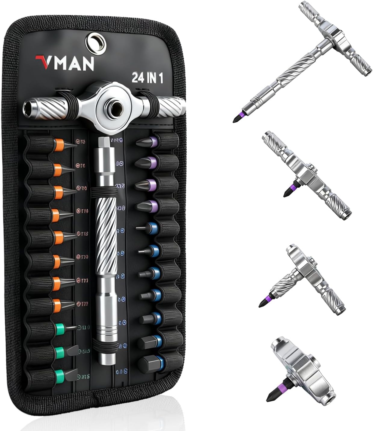 Detalle de VMAN RS24S Ratchet Screwdriver Set with S2 Steel Bits and Flexible Shaft