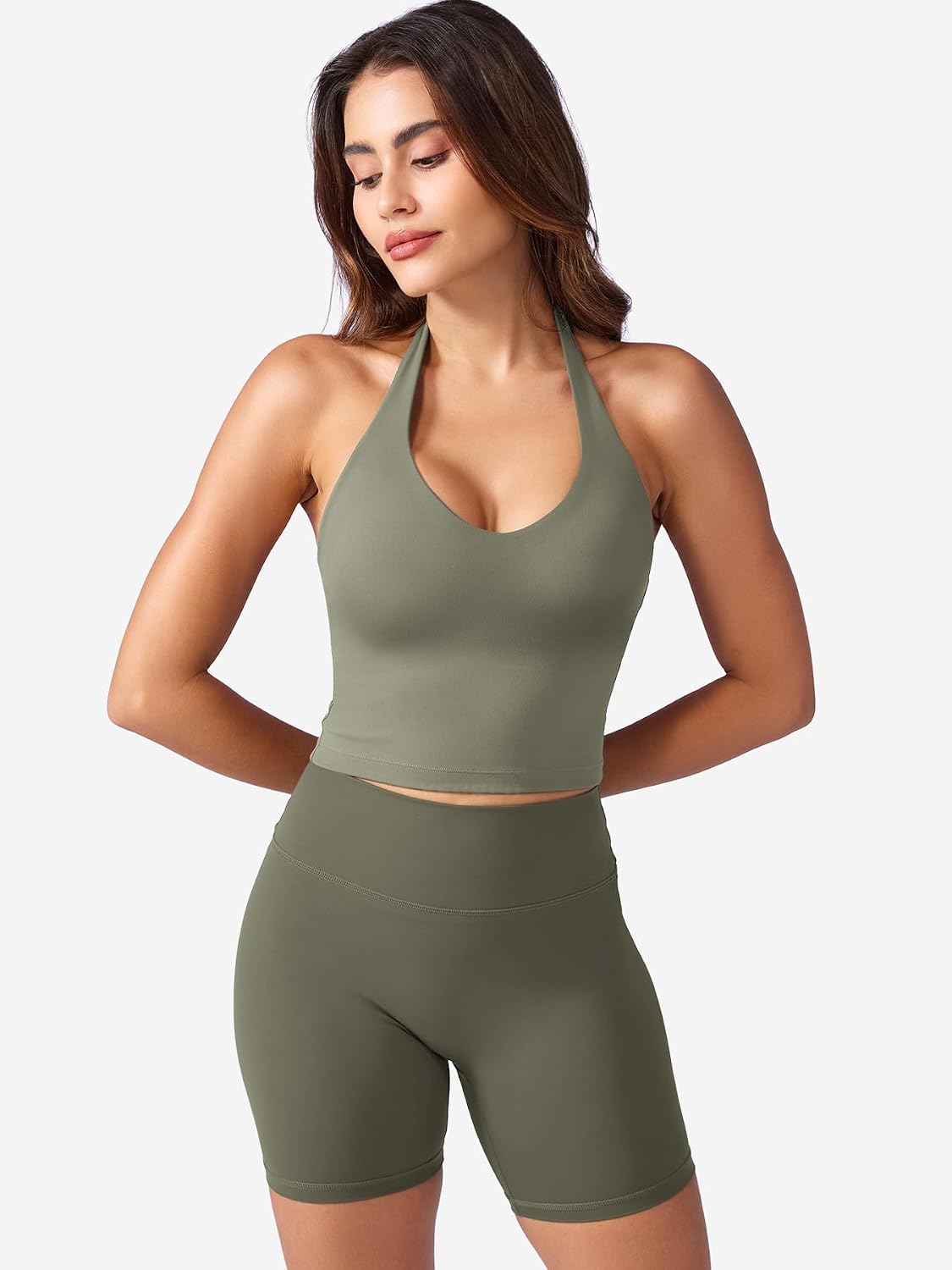 Thumbnail 5 de YEOREO CoreFlex Women's Halter Crop Tank Top, Padded V-Neck, Backless