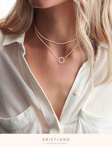 Thumbnail 1 de KristLand Oro Chapado Collar Layered para Mujer – Dije Solar Geométrico en Acero Titanio