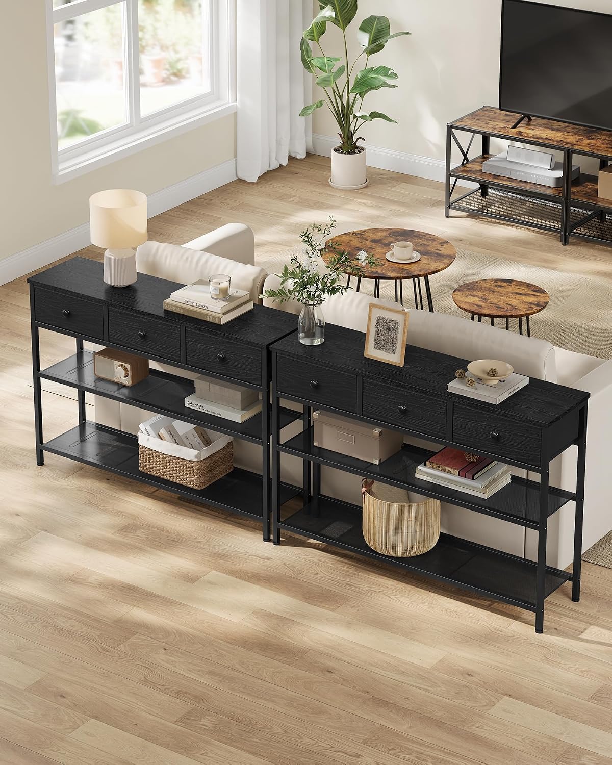 Detalle de SONGMICS LGS098B201 BELLAH consoletafel met 3 stoffen lades en 2 gaasplanken
