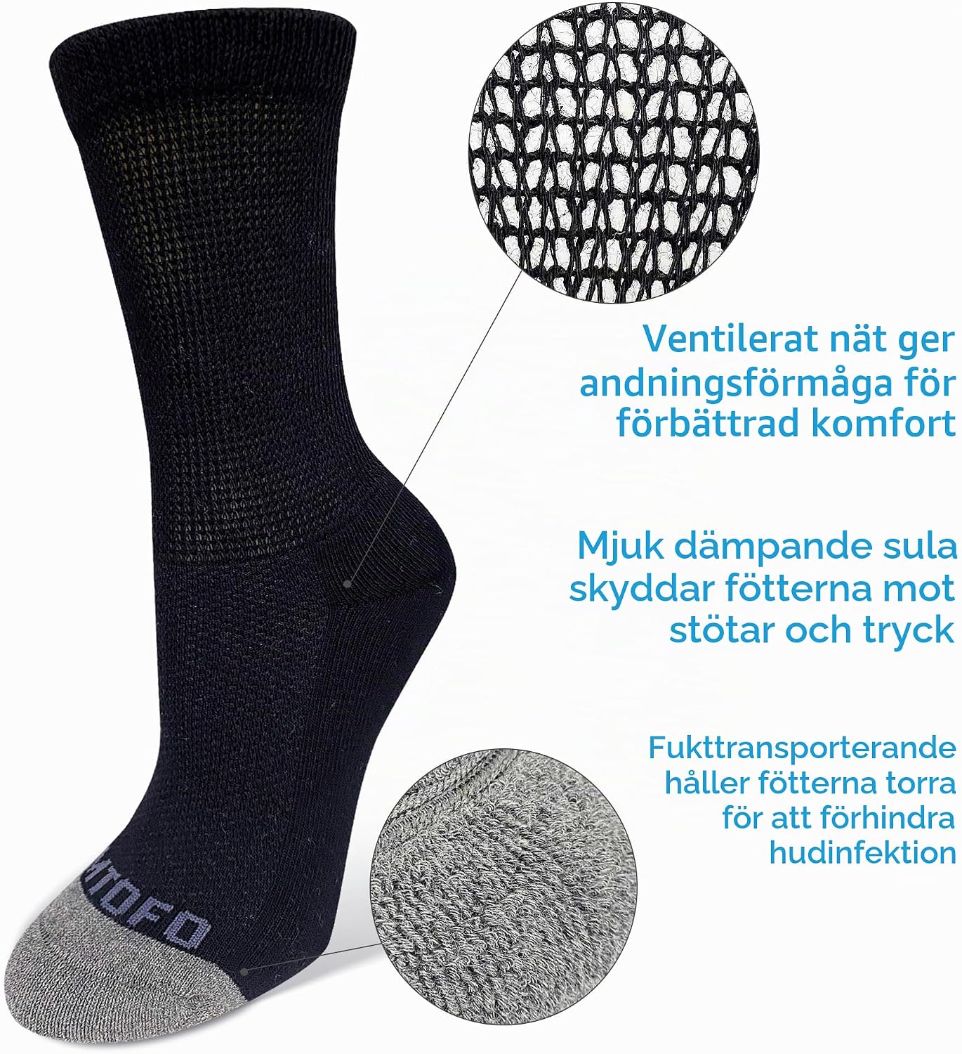 Detalle de ZFSOCK diabetessockor, sömlösa med lös överkant och vadderad sula