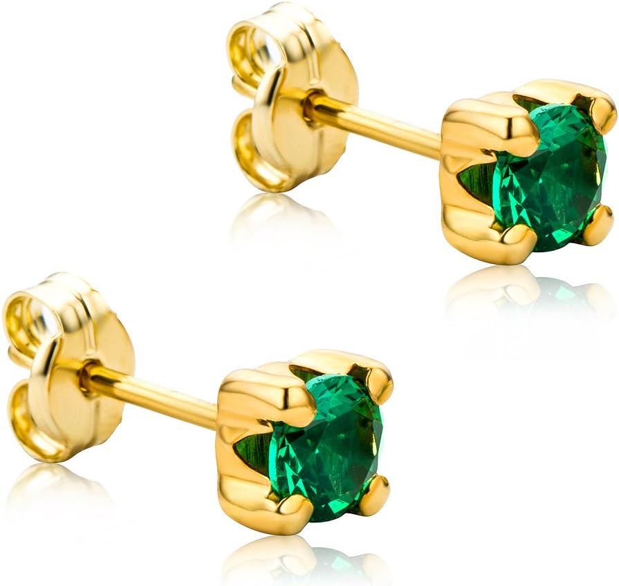 Thumbnail 6 de Orovi Boucles d'Oreilles Femme Or Blanc/Jaune 9 Carats with Émeraude/Rubis/Saphir/Zircon Cubique – Clous Griffes Faits à la Main
