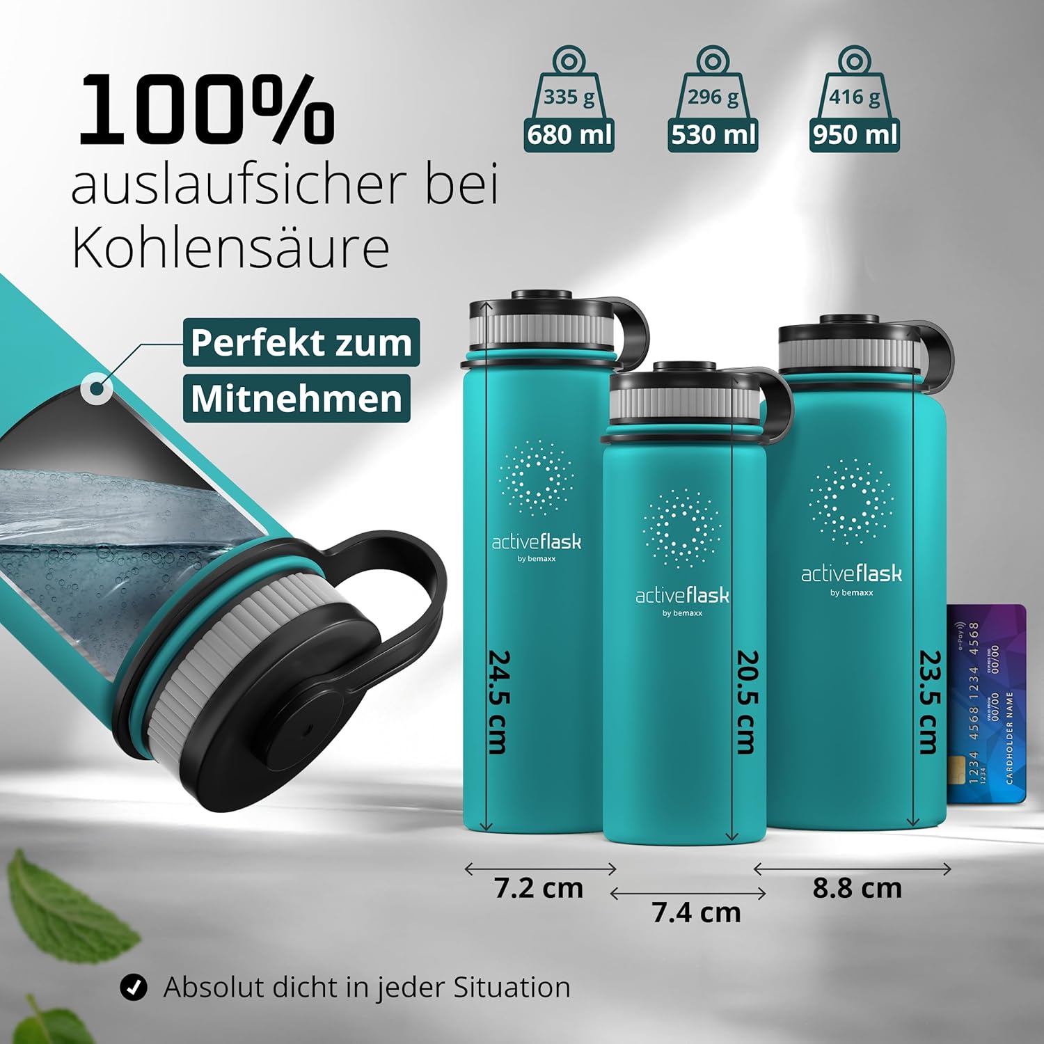 Thumbnail 6 de ACTIVE FLASK Edelstahl-Trinkflasche inkl. Strohhalm-Verschluss (3 Deckel), auslaufsicher & BPA-frei