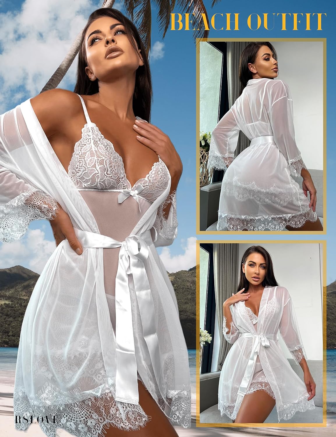 Detalle 2 de RSLOVE nuisette dentelle femme 3 pièces