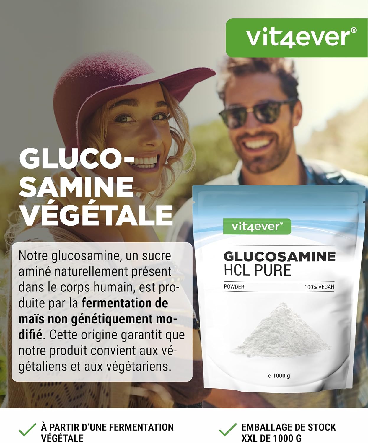 Detalle 2 de Glucosamine HCL Pure poudre 1 000 g vegan 🍶