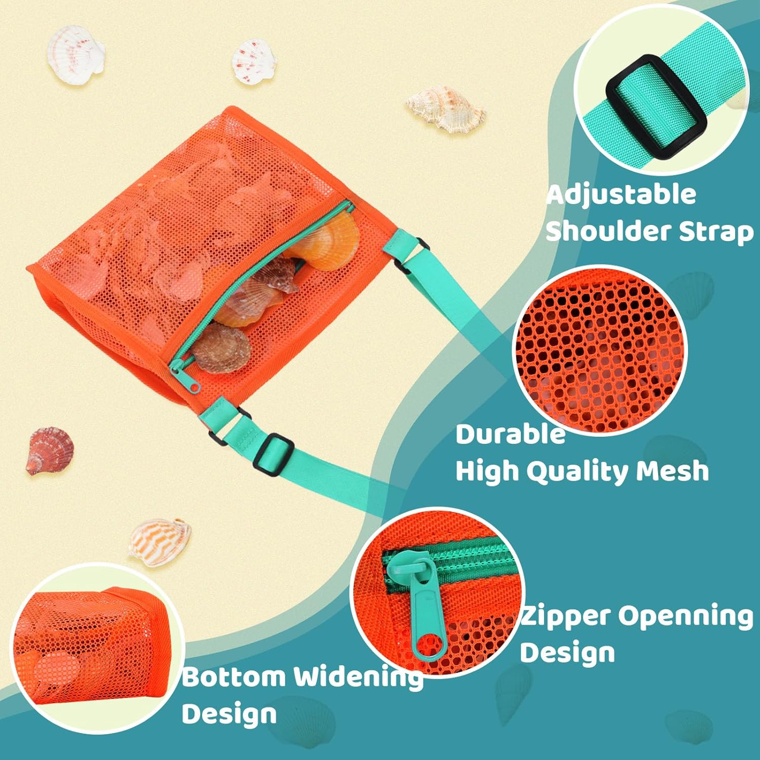 Thumbnail 2 de MUYIZI Mesh Beach Bag for Shells Collecting 4 Pack: Lightweight, Quick-Dry Shell Bags for Kids and Families