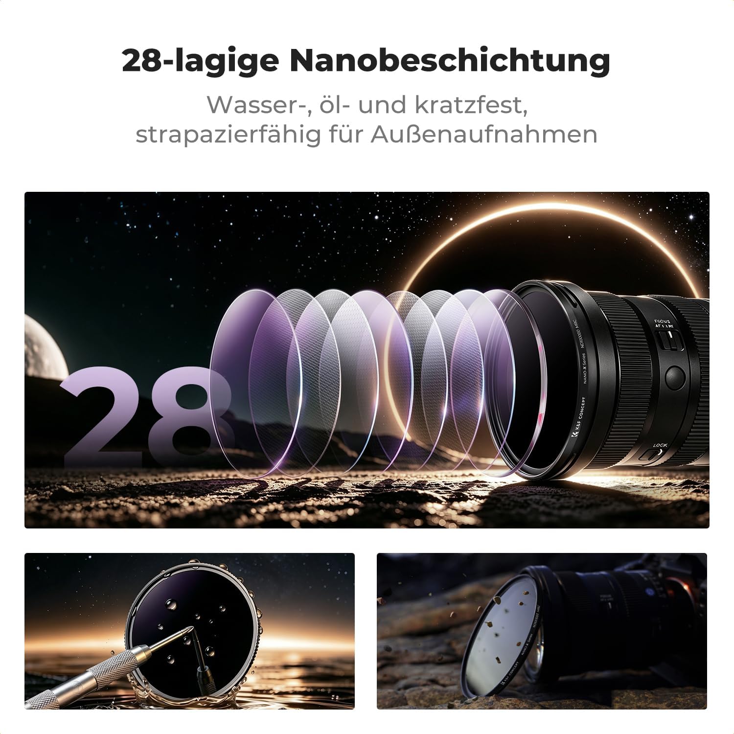 Detalle de K&F Concept 82mm ND100000 Sonnenfinsternisfilter – 16,6 Blendenstufen für Himmelsereignisse