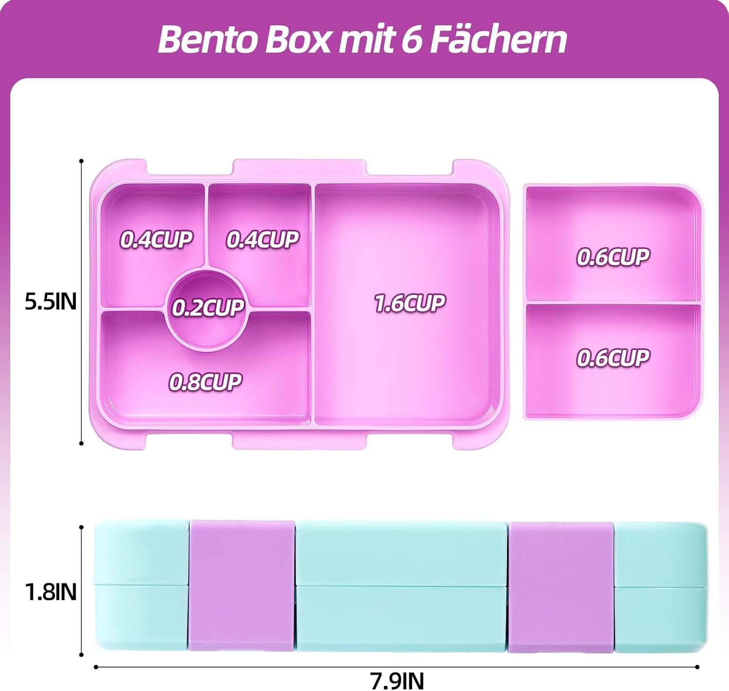 Thumbnail 1 de QCQHDU Kinder-Brotdose 810 ml mit 6 Fächern