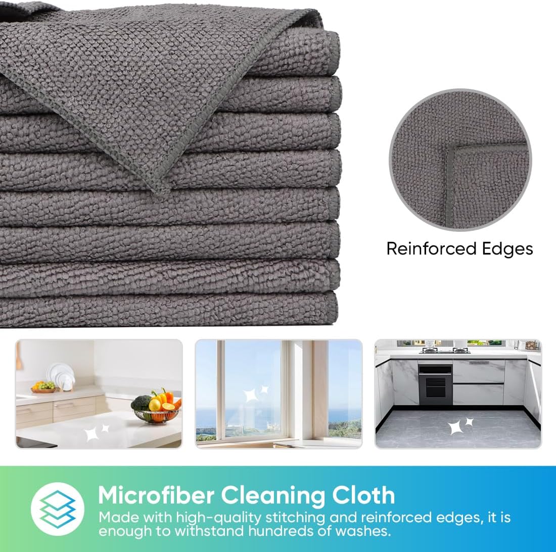 Detalle 2 de HOMEXCEL Grey Microfiber Cleaning Cloth (12 Pack) — Lint-Free, Scratch-Free Towels for Car Care & Home Cleaning