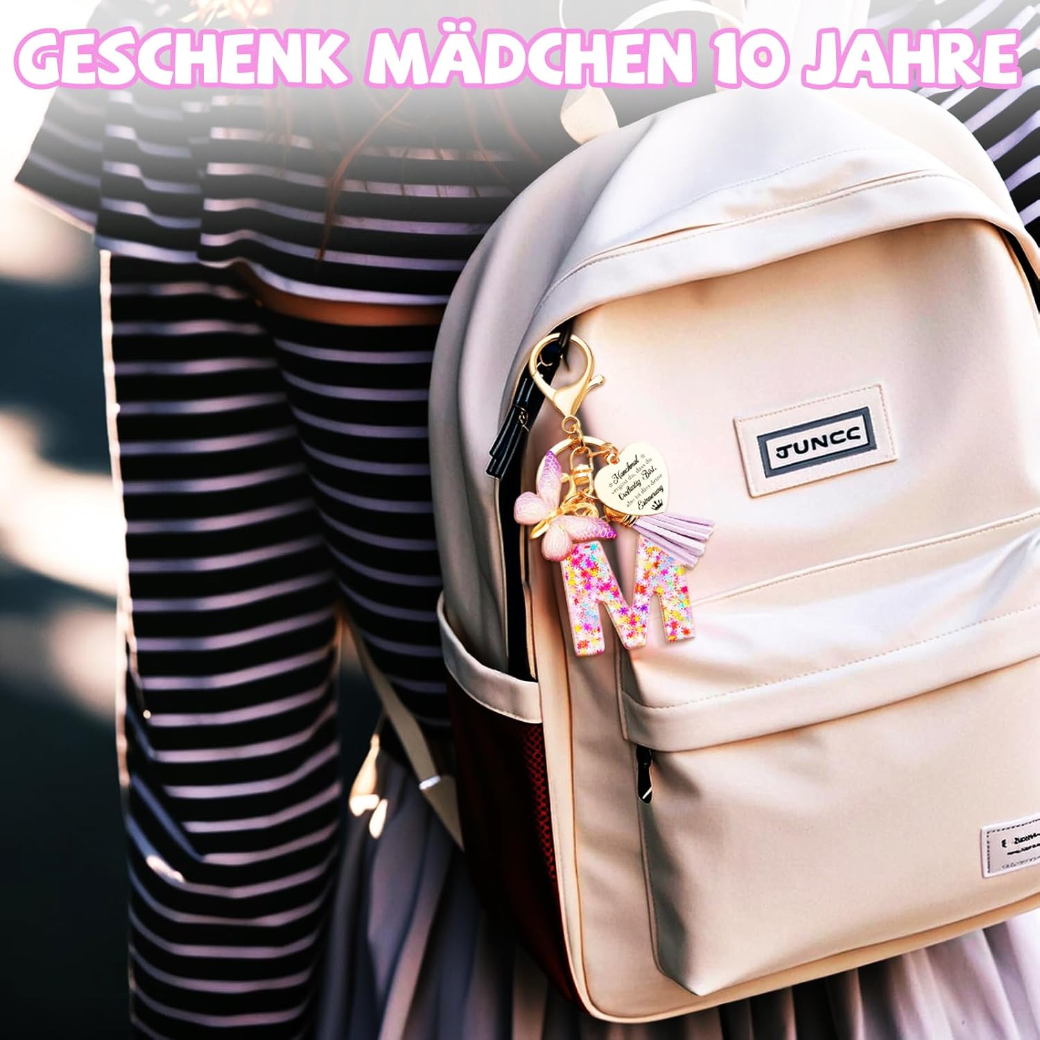 Detalle de Anruzon Schlüsselanhänger Mädchen – Buchstabe, Schmetterling und personalisierbar