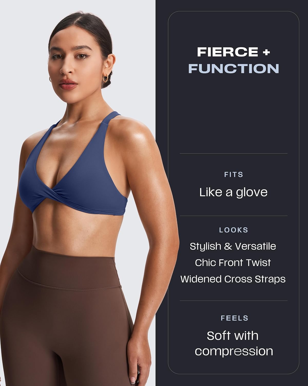 Detalle 2 de Aoxjox B074 Satara Women's Sports Bra with Twist Front and Crossback Straps