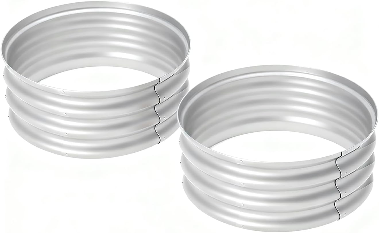Detalle de Bamworld Orto Rialzato da Esterno Rotondo 2 Pezzi – Fioriere in Metallo Zincato 60x30cm Argento