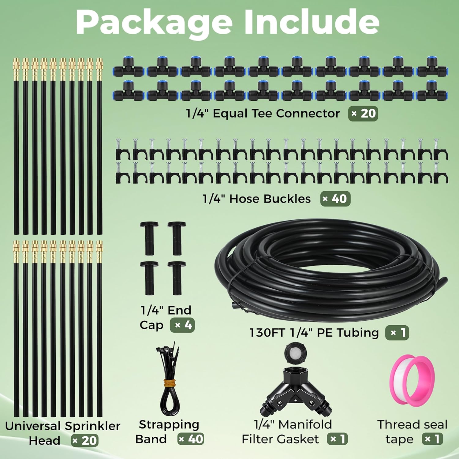 Thumbnail 1 de Drip Irrigation System for Garden Watering: 130FT 20 Misting Nozzles – Automatic Kit with 1/4" PE Tubing