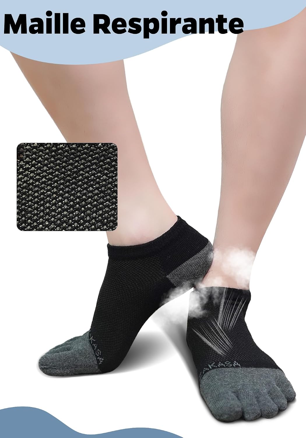 Detalle 2 de ZAKASA Chaussettes à Doigts Homme Sport – 5 paires, coton respirant, orteils séparés