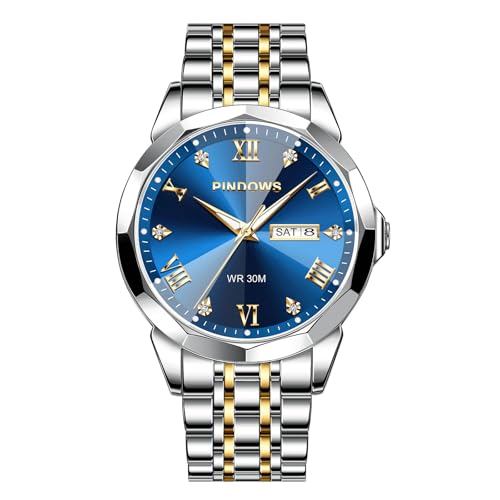 Thumbnail 1 de PINDOWS Men's Two-Tone Stainless Steel Quartz Watch with Day-Date and Luminous Dial