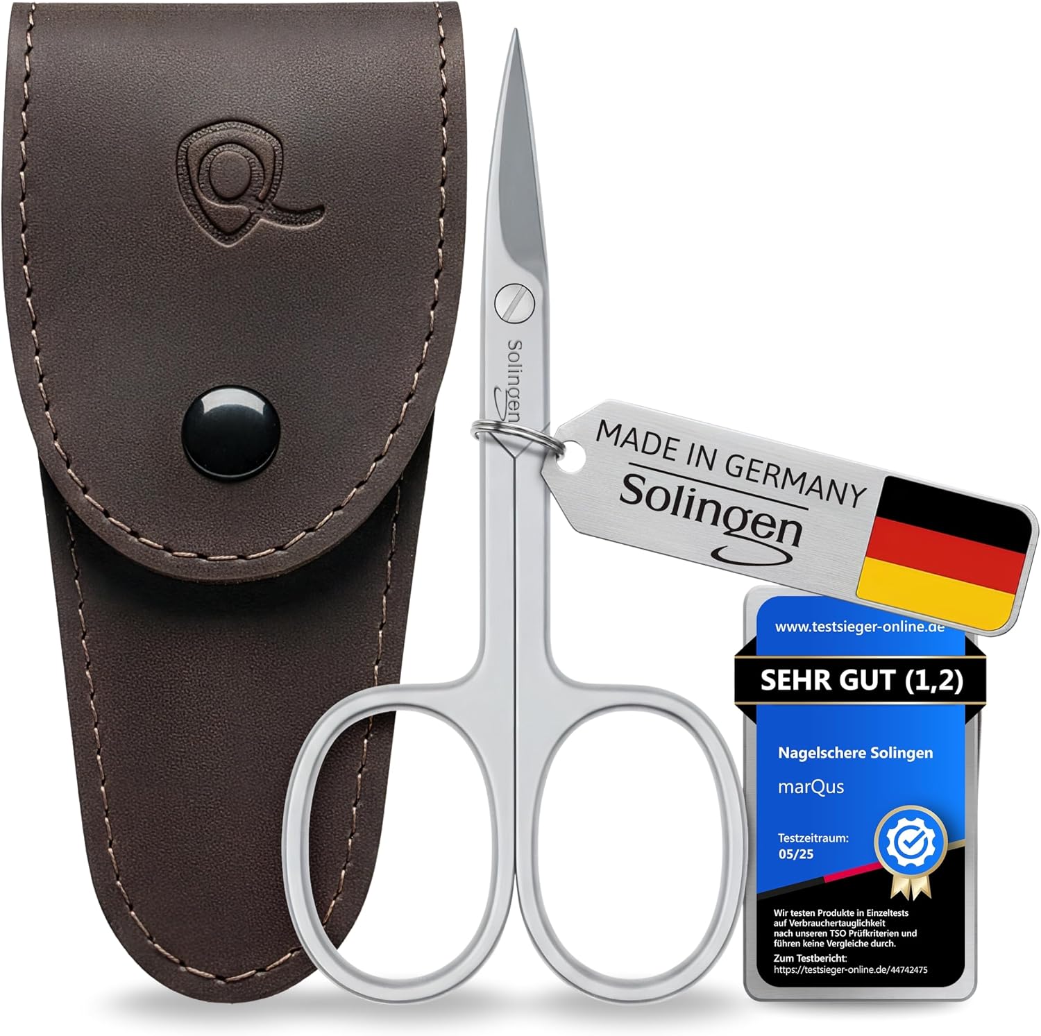 Detalle de marQus Nagelschere Solingen – extra scharf mit gebogener Schneide, inkl. Etui für Fingernägel & Fußnägel