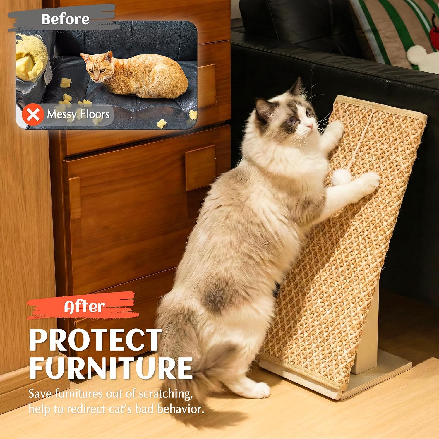 Detalle de PETKARAY Cat Scratcher: 65 cm Natural Sisal With Ramp and Wooden Stability