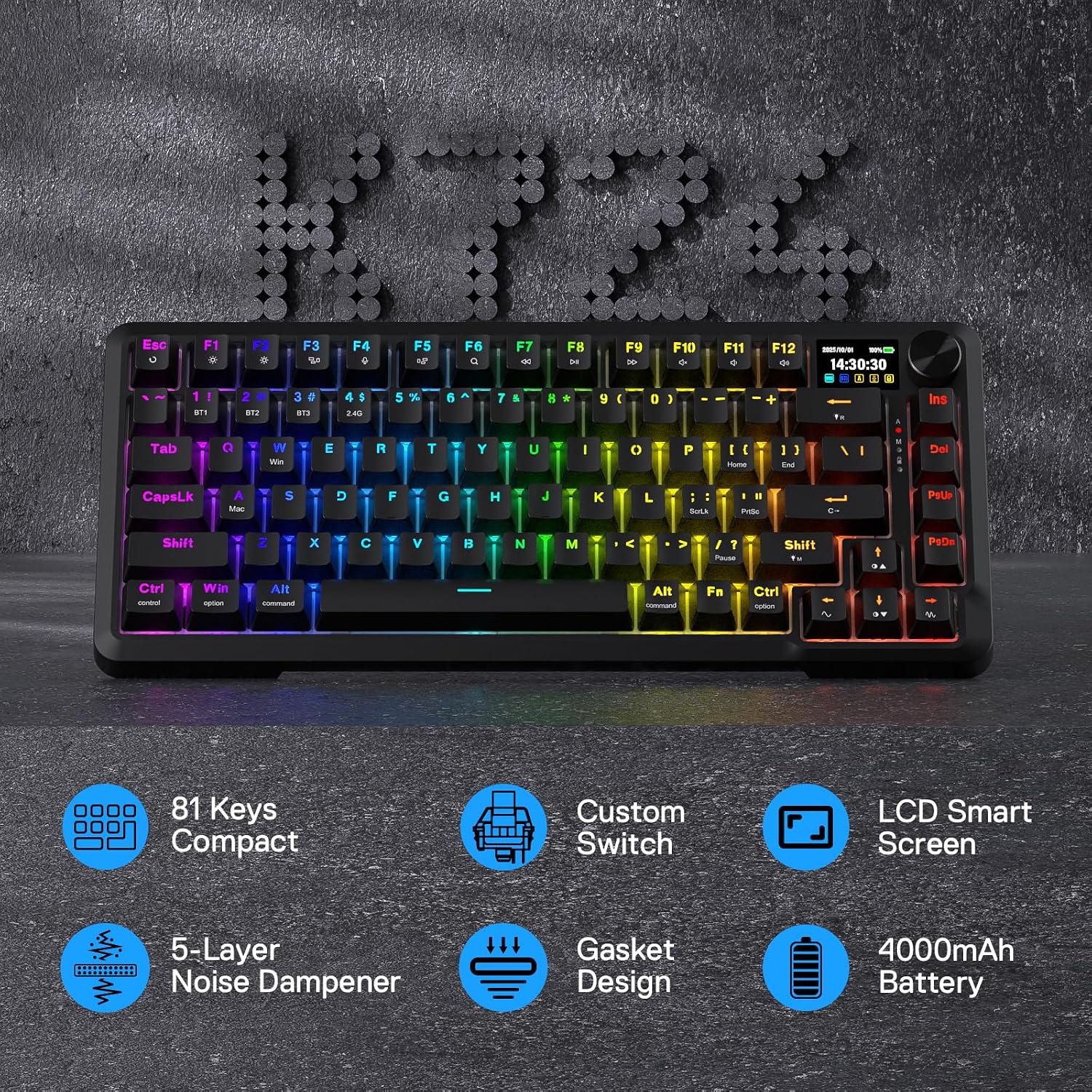 Detalle 2 de Redragon K724 Pro : clavier mécanique sans fil 81 touches avec écran TFT 2,9 cm