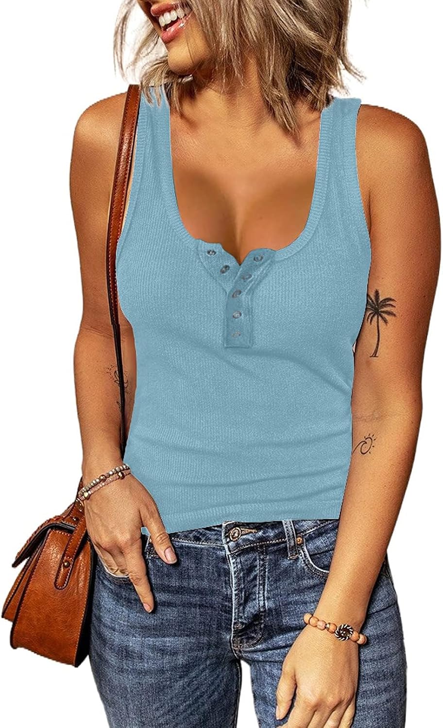 Thumbnail 5 de Haslike Débardeur d’été côtelé sans manches pour femme, style décontracté