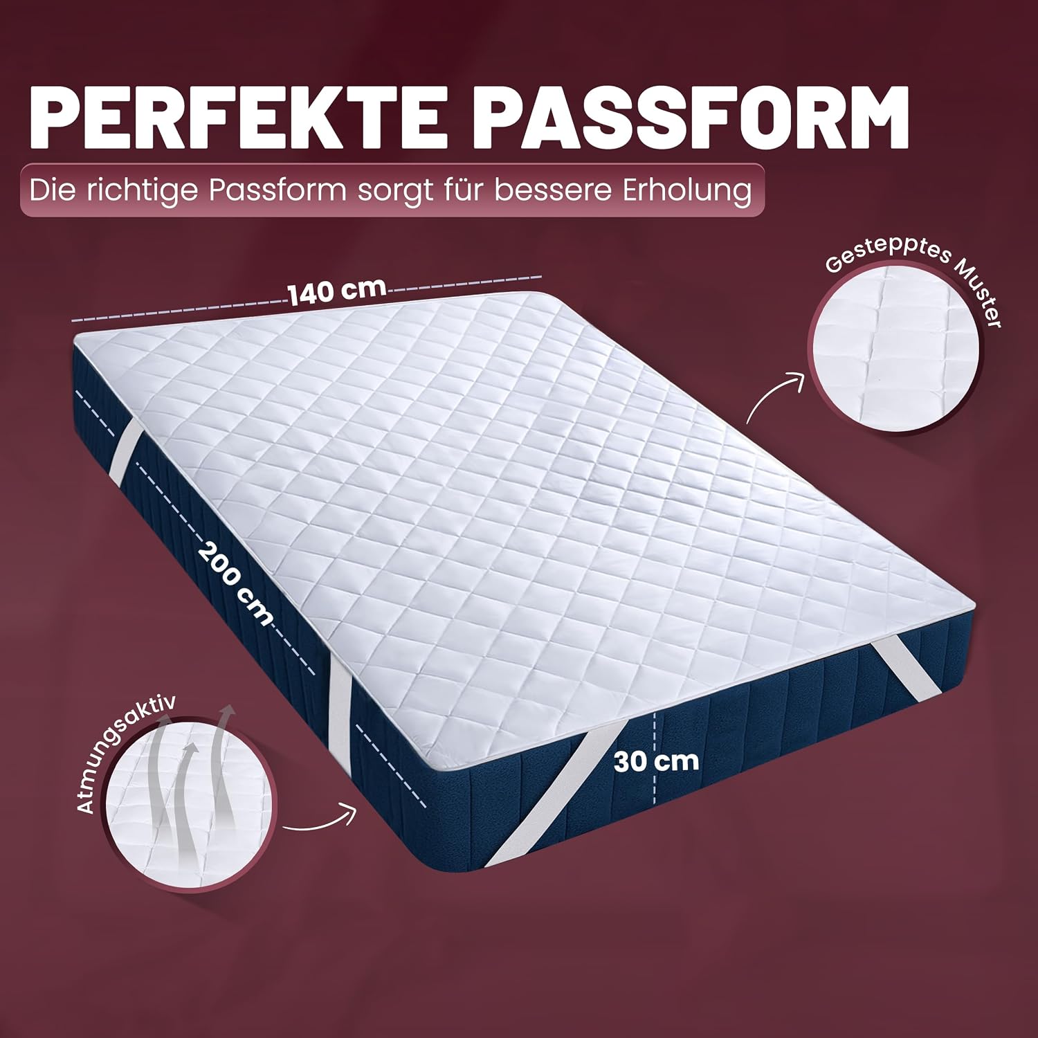Detalle de Utopia Bedding gesteppt Matratzenauflage 140 x 200 cm – weicher Mikrofaser-Bezug mit elastischen Eckbändern