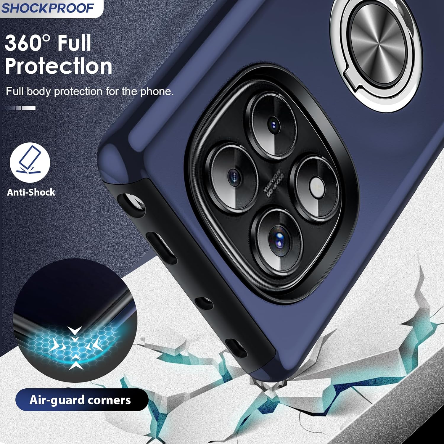 Thumbnail 3 de LeYi Coque pour Xiaomi Redmi Note 14 Pro 5G/4G et Note 14 Pro Plus 5G – Étui TPU/PC, protection anti-choc avec anneau invisible – Bleu