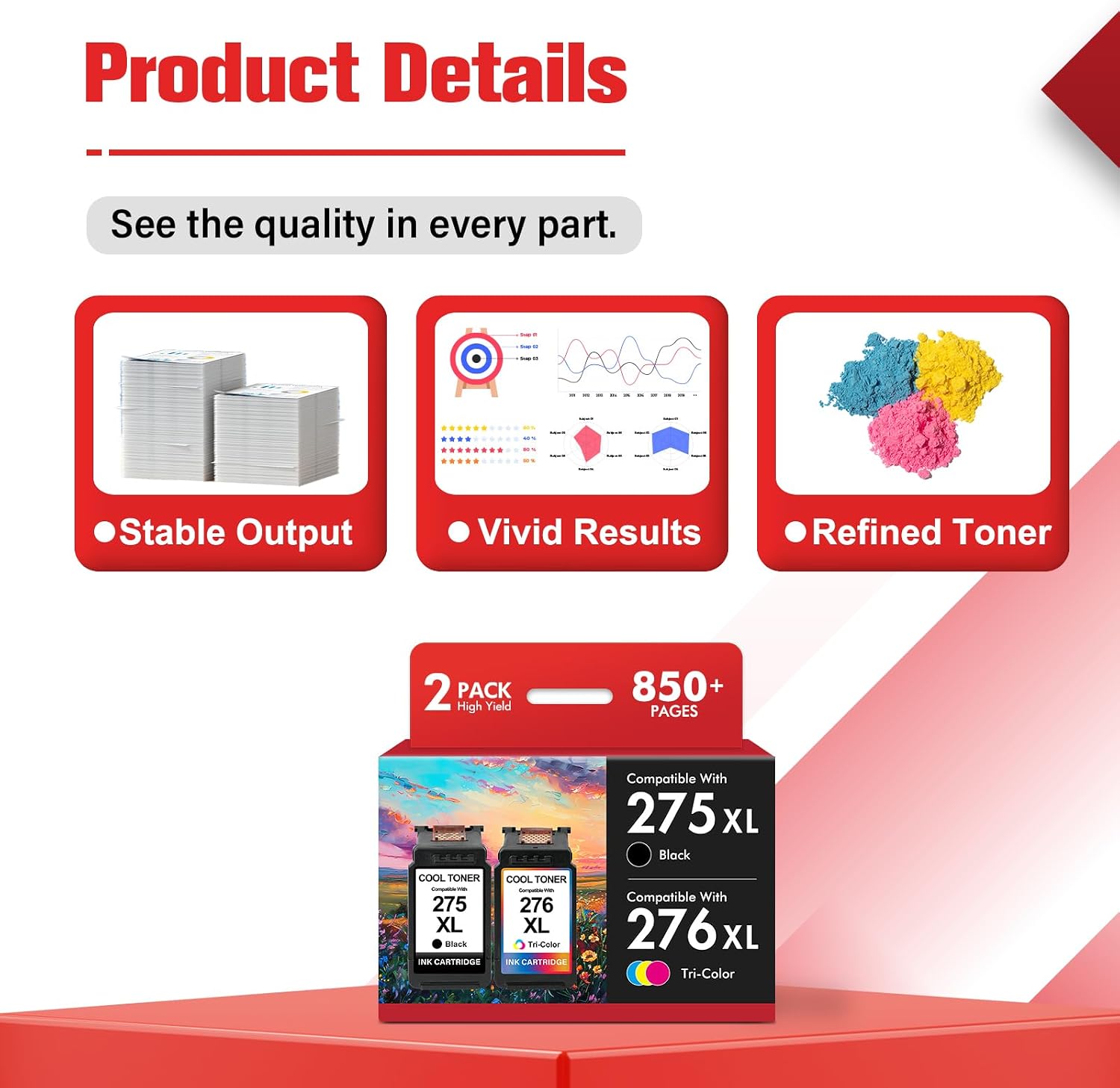 Thumbnail 5 de Cool Toner PG-275XL/CL-276XL Ink Cartridge Combo Pack for Canon PIXMA