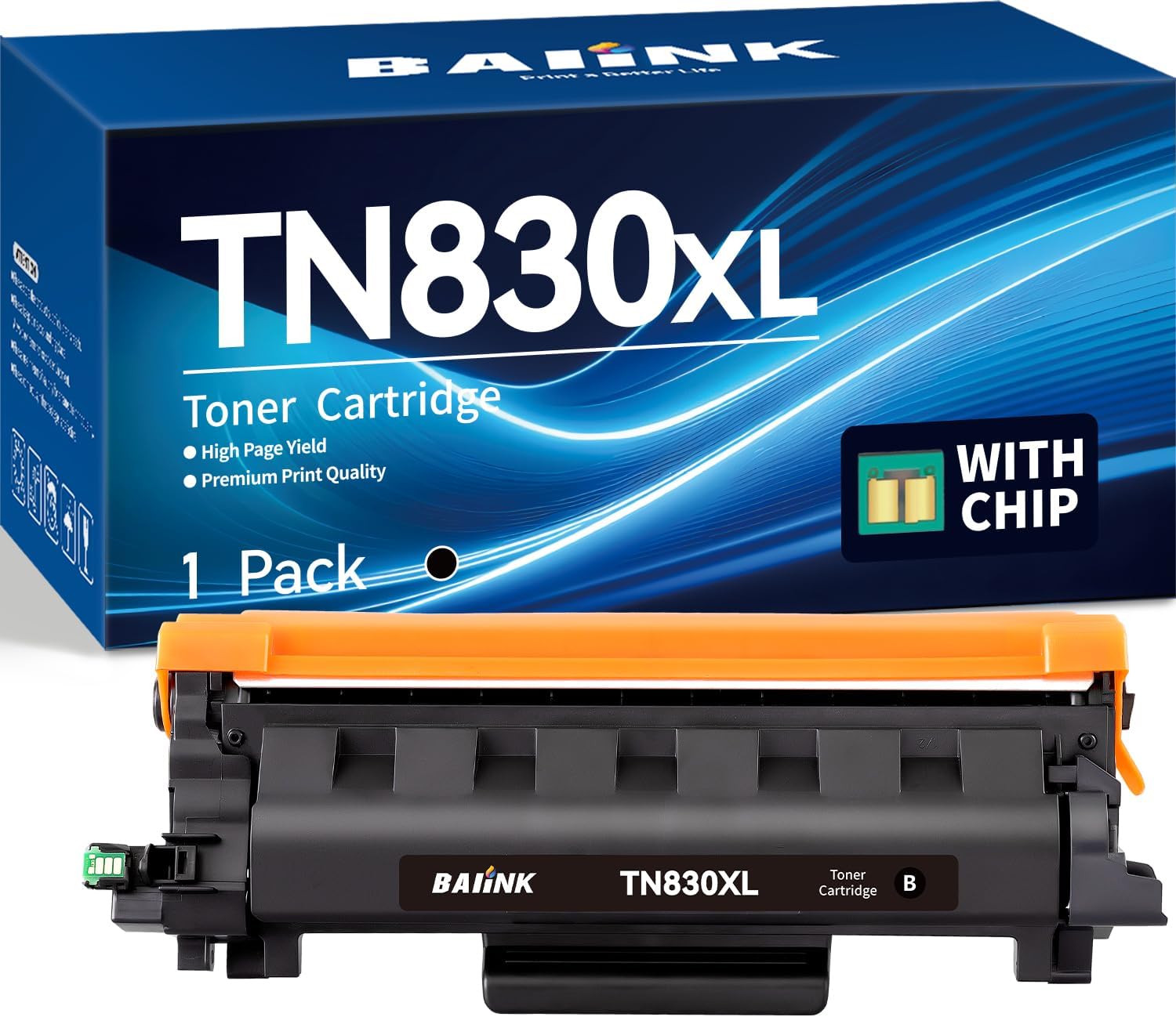 Detalle de BAIINK TN830XL Black Toner Cartridge, With Chip, Up to 3,000 Pages