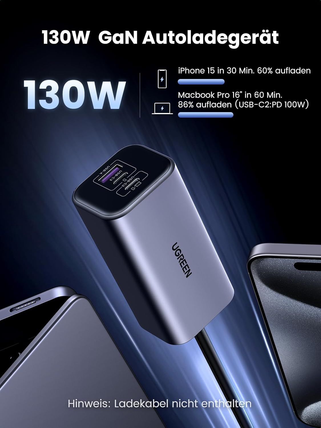 Thumbnail 1 de UGREEN 130W GaN Zigarettenanzünder USB C