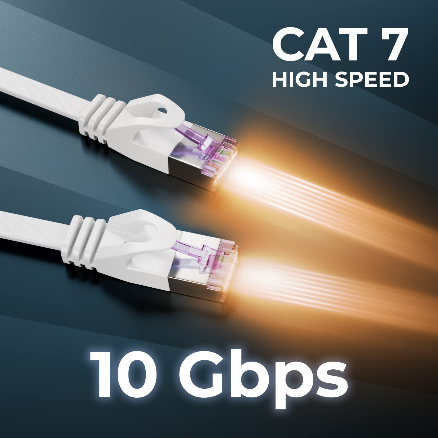 Detalle de deleyCON MK2919 – płaski kabel sieciowy Cat 7 RJ45, 5 m, biały