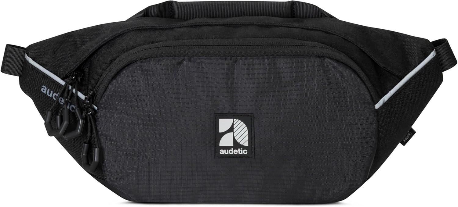 AUDETIC Marsupio uomo e donna nero Drip: bum bag grande da 2 litri, idrorepellente