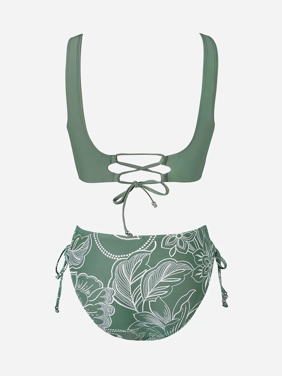 Detalle 2 de Zweiteiliges CUPSHE Damen-Bikini-Set mit Wickeloptik, Blumenmuster und Bändchenschnürung (Low Rise)